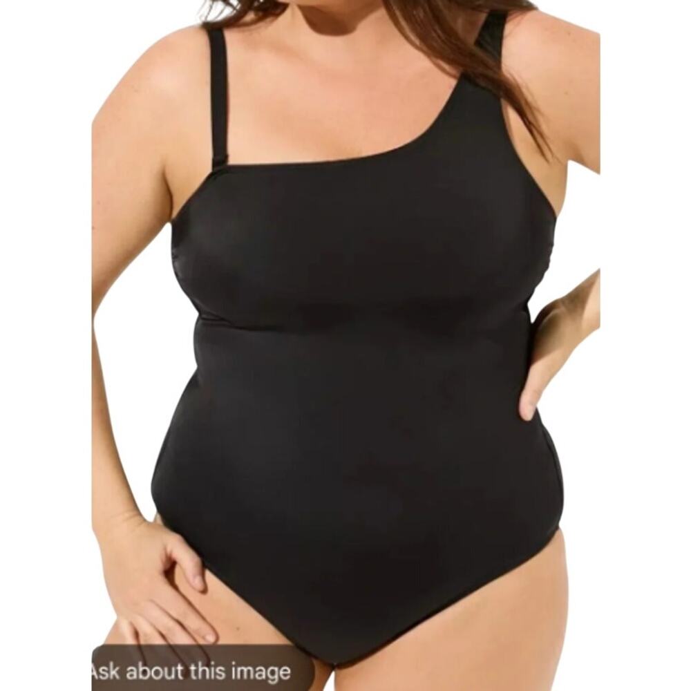 Jantzen One Shoulder Black One Piece Swimsuit Womens 16